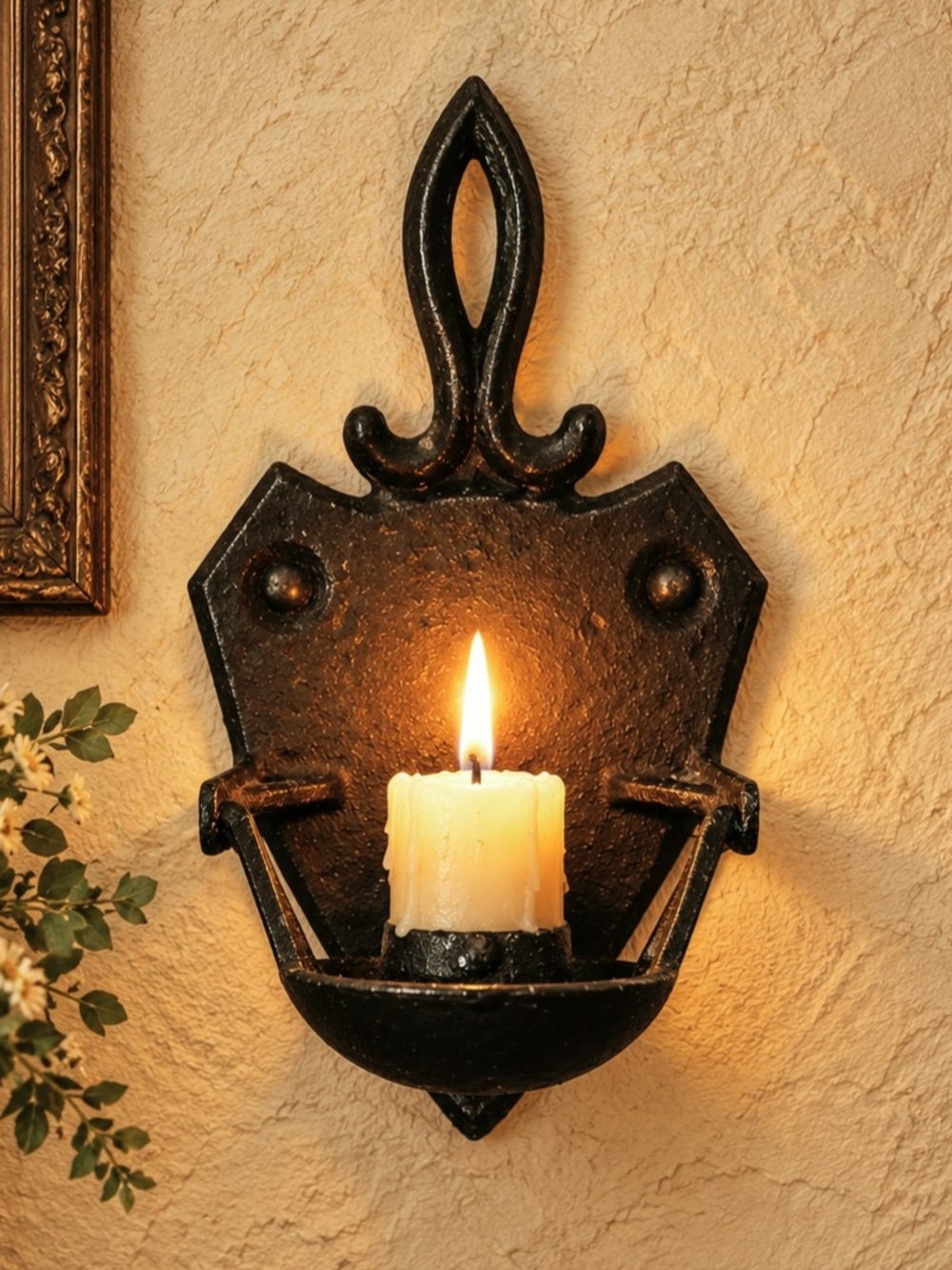 Vintage Cast Iron Swivel Candle Holder Trivet Wall Sconce -Gothic Iron Art JM20